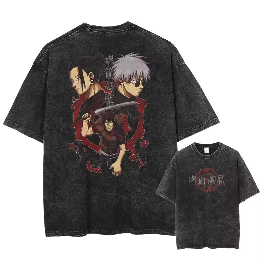 

Jujutsu Kaisen Vintage Washed Cotton T-Shirt,Classic Anime Pattern Casual Short Sleeve Tee for Men Women Teens Daily Wear Tops