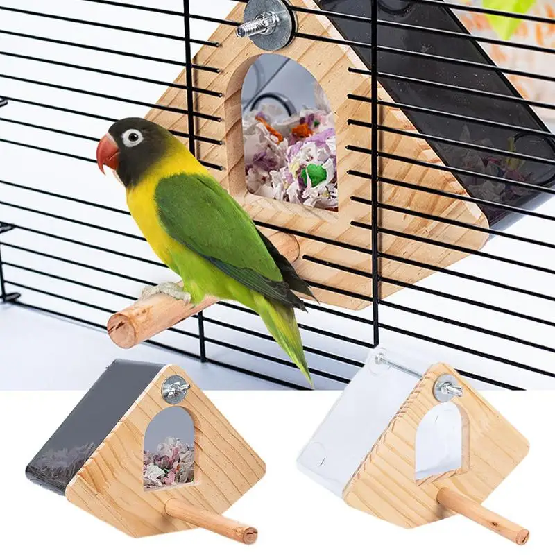 Parakeet Nest Box Natural Wood Breeding Box Easy To Clean Transparent Bird Nesting Box For Budgie Conure Finch Tits