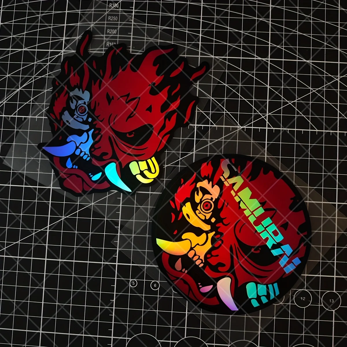 AliExpress NONE Cyber Samurai Oni Mask Stickers Holographic Waterproof Vinyl Decals for Car Bike Decor