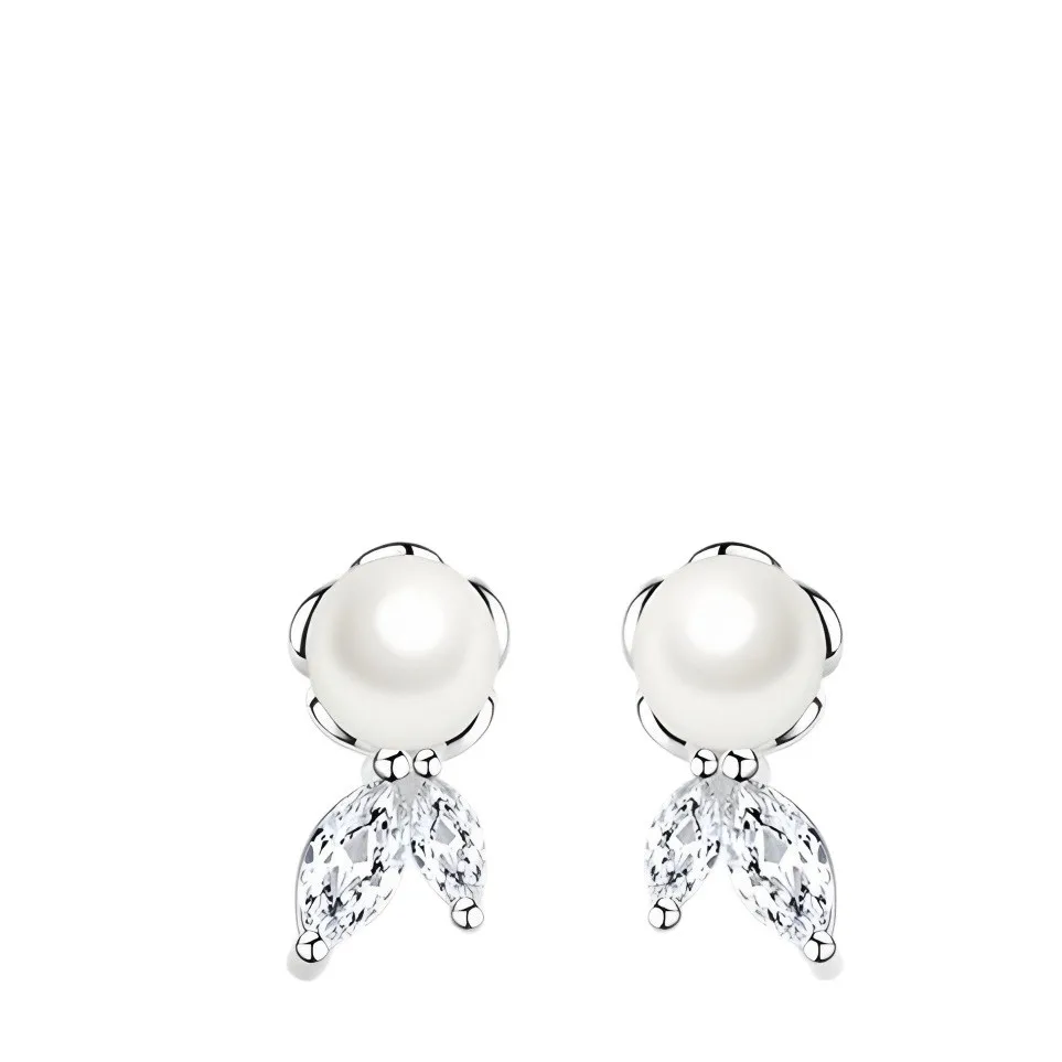 925 Sterling Silver Jewelry Luxury Crystal Fish Tail Pearl Stud Earrings for Women Wedding Party Jewelery for Girls Friends Gift