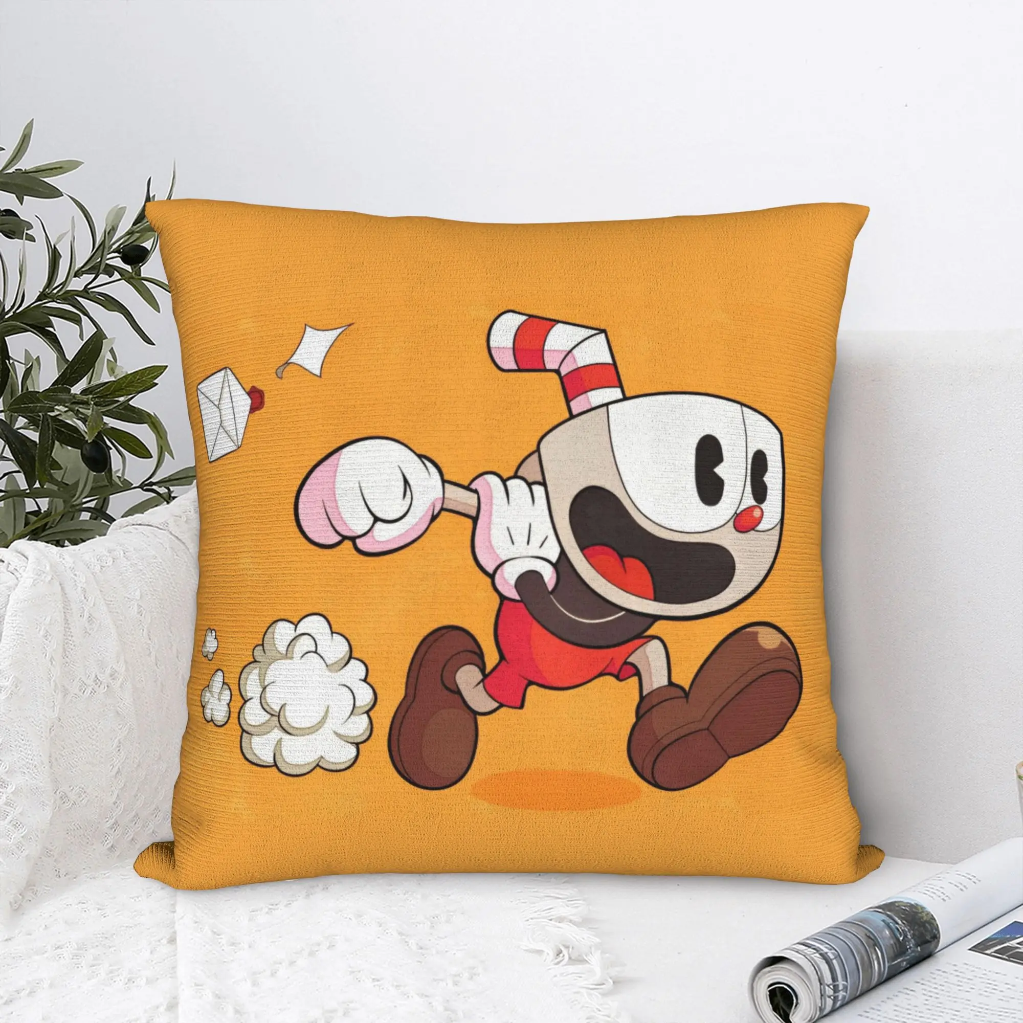 Great Retro Game Battle Cupheads Throw Pillow Cover Polyester Throw Pillow Indie Shooting Games 45*45cm Cushion Covers