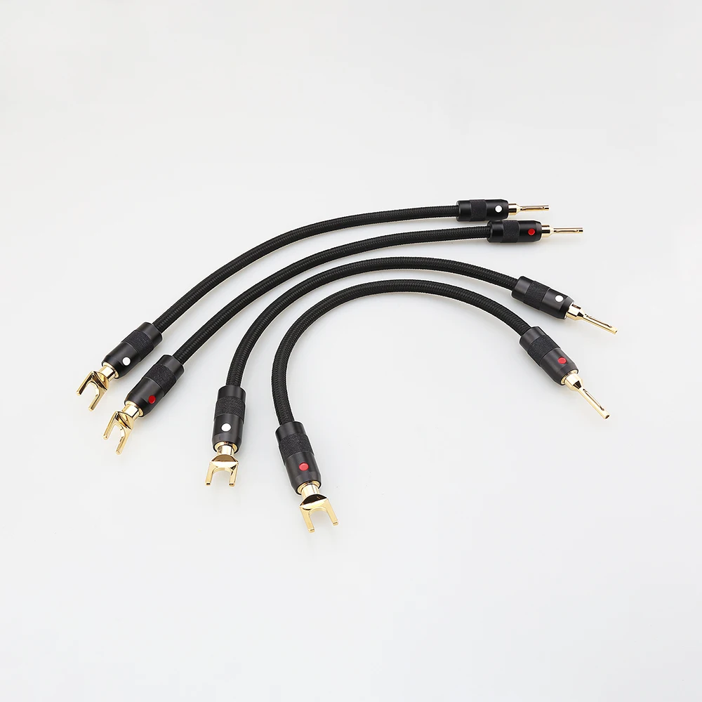 HiFi SP01 Silver Plated Jumper Audio Cord Banana to Banana Y Spade Plug Speaker Bridge Cable Amplifier CD Connect Cable