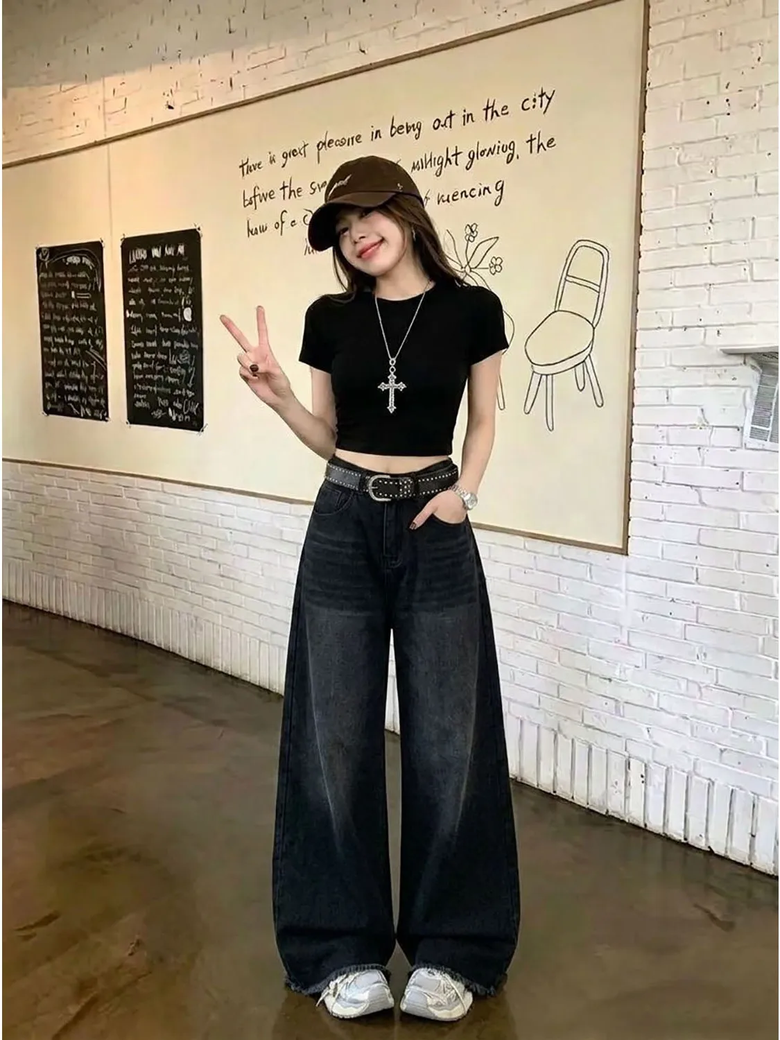 American Style Vintage High Waist Draped Wide Leg Jeans Women's Autumn 2026 New Loose Fit Floor Length Pants Casual Style