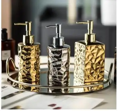 Electroplated Hammered Ceramic Lotion Bottle Empty Bottle Soap Bottle Soap Dispenser Hand Soap Bottles Bathroom Accessories