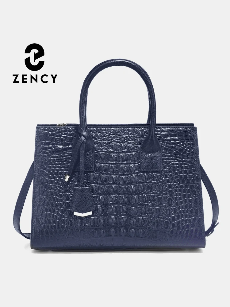 Zency Large Tote Handbag for Women Genuine Leather Cowhide Shoulder Bag with Top Handle Trendy Fashion Work Crossbody Purse