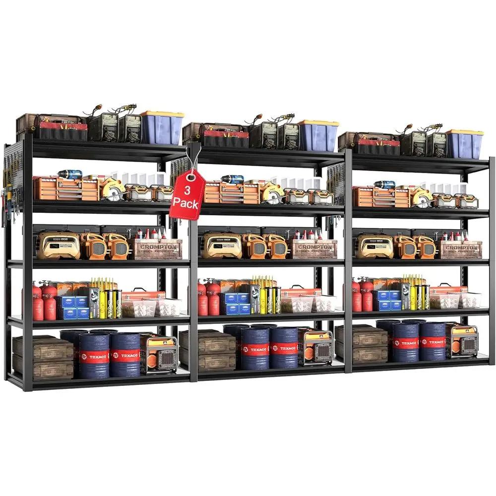 

5-Tier Heavy-Duty Metal Garage Shelving Unit with Pegboard, 5000 lbs Capacity for Industrial, Warehouse, and Basement Storage