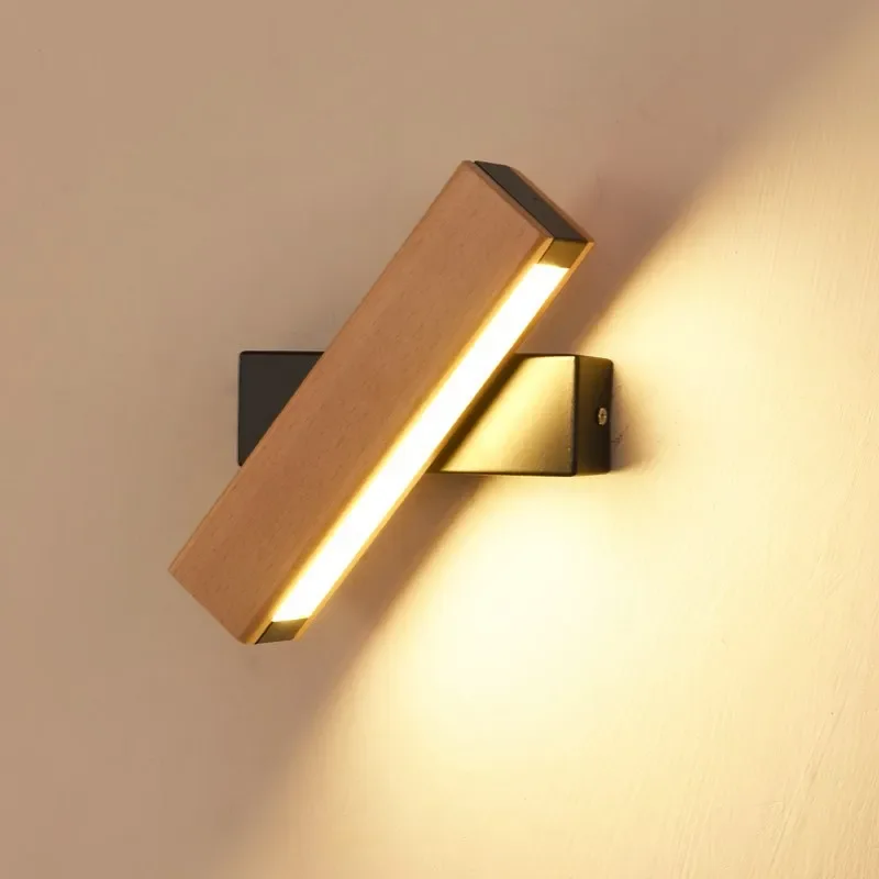 Rotatable Wall Lamp Nordic Solid Wood LED Wall Light Simple Bedside Study Reading Adjustable Lighting Home Decor Lamps бра