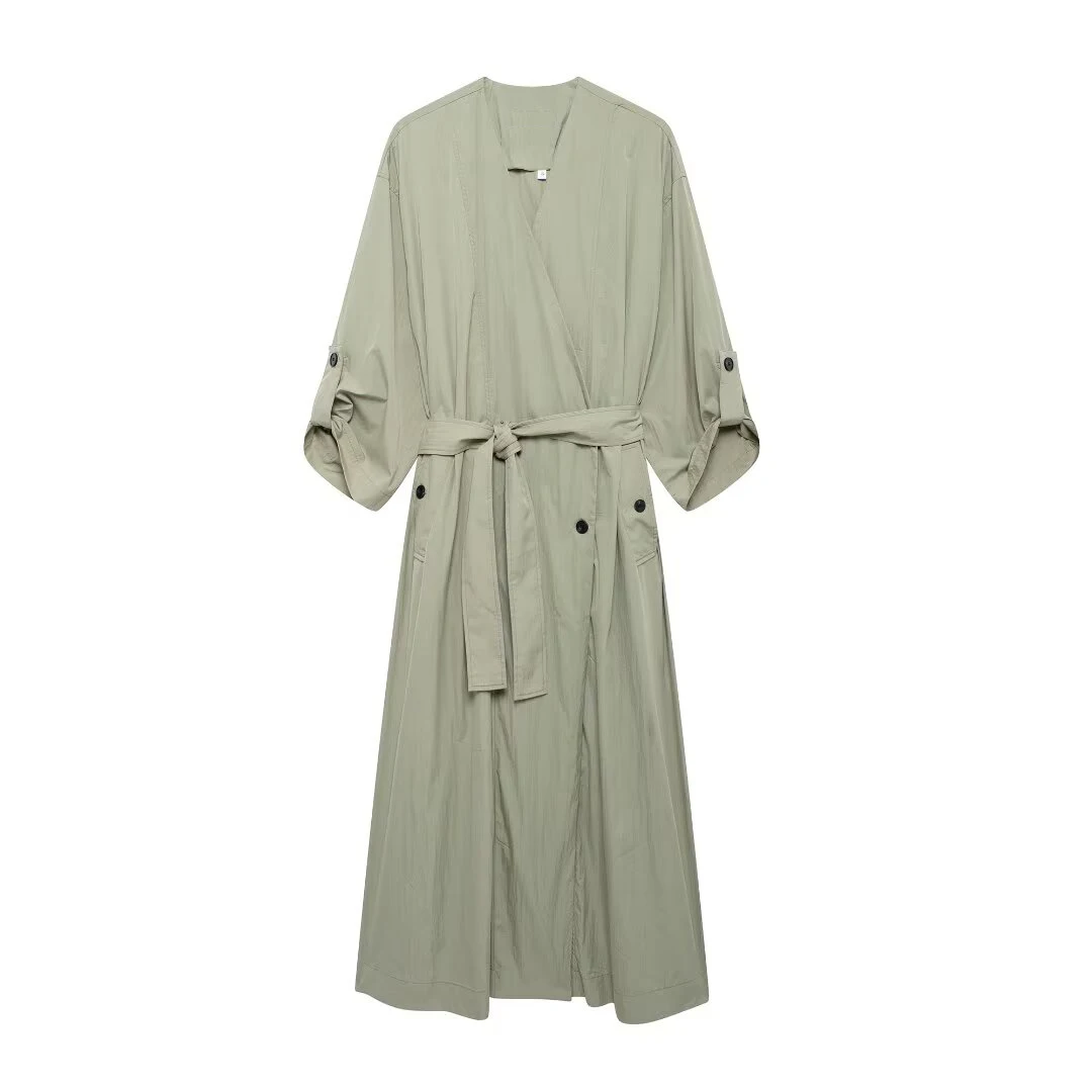 Tangada 2024 Women Loose Trench Coat with Belt Elegant Female Windbreak BE0279