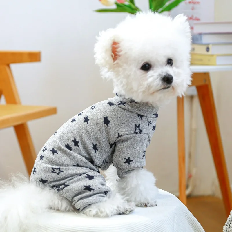 جمبسوت للكلاب لربيع وصيف ملابس جديدة للكلاب الأليفة ملابس جرو صغيرة ملابس منزلية على شكل نجمة رمادية