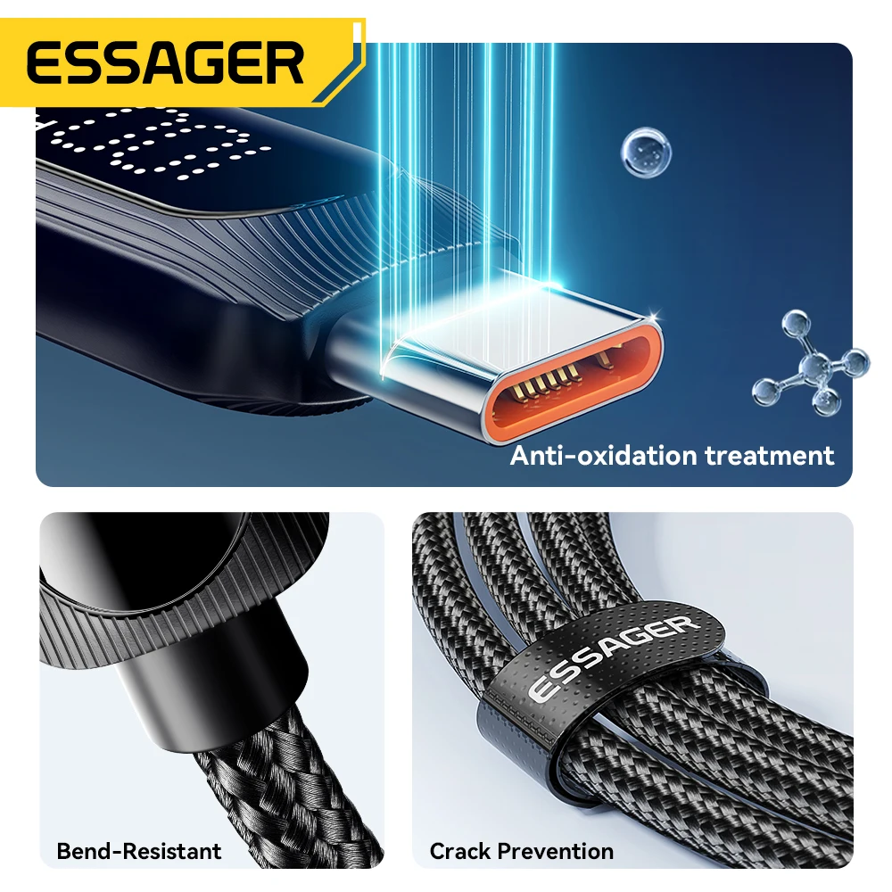 Essager 7A USB نوع C كابل آيفون 15 برو ماكس 100 واط/88 واط شحن سريع USB C كابل الحبل ل Xiaomi هواوي الشرف ممن لهم Oneplus #6