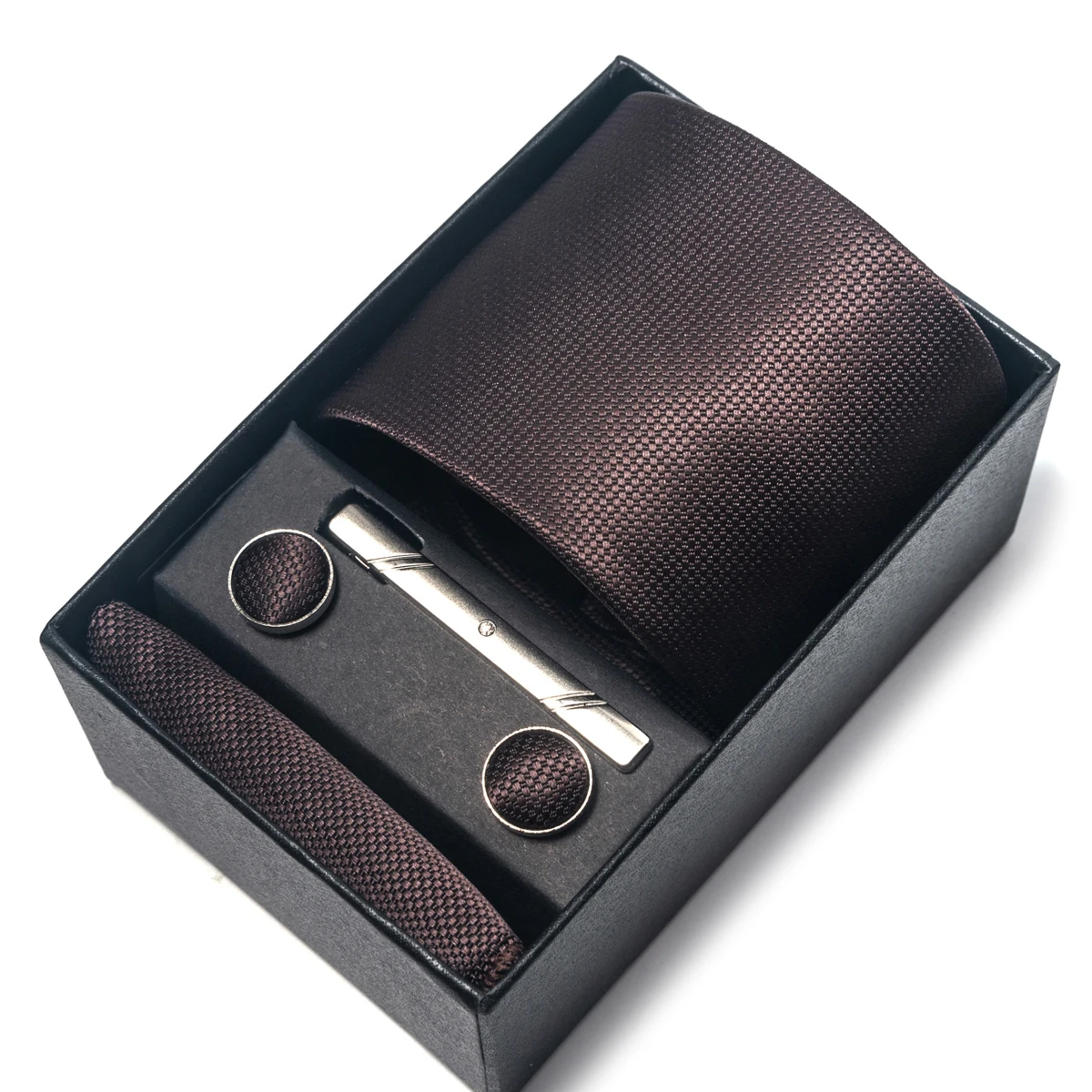 Dasi sutra pria gaya baru hadiah pernikahan dasi saku kotak Set kotak dasi hitam setelan aksesoris pria