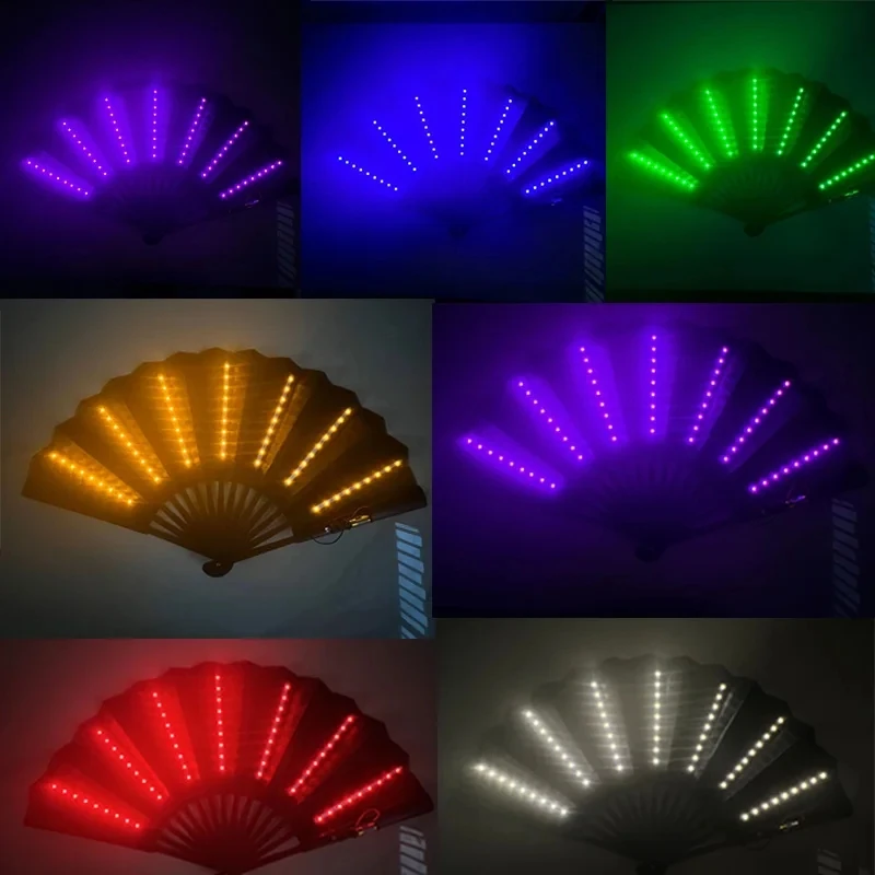 Folding Hand Fan With Led Light Portable Light Dance Night Show DJ Fluorescent Bar Club Room Party Decoration Color Change Fans