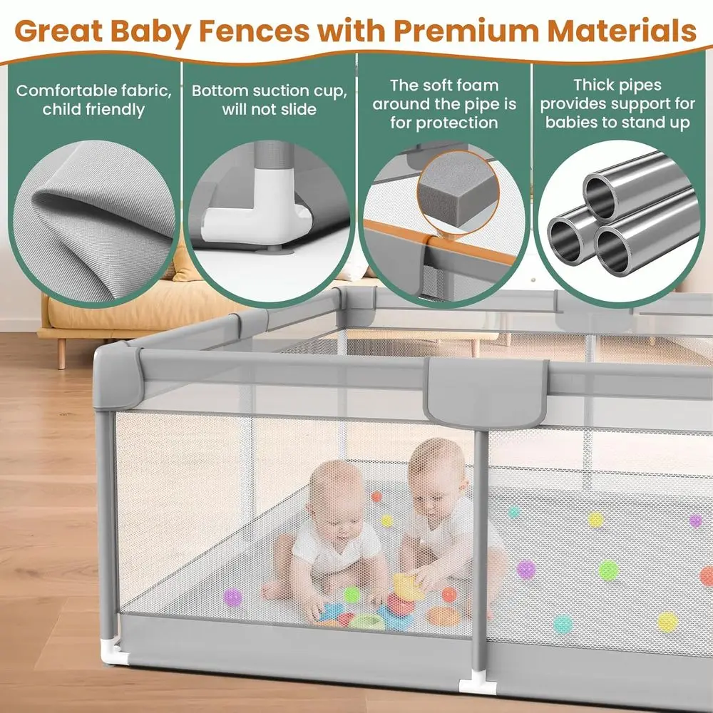 روضة أطفال كبيرة جدًا مقاس 71 × 59 بمقابض و50 كرة للرضع من عمر 6 إلى 12 شهرًا - منطقة لعب داخلية آمنة