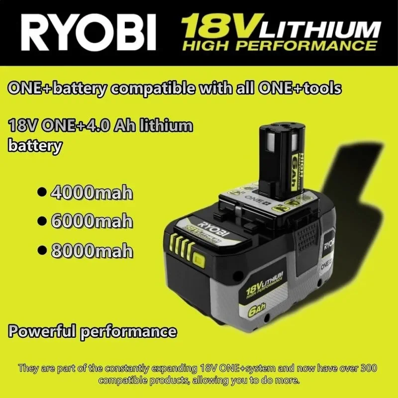 

RYOBI ONE+8.0Ah high-performance lithium battery, no memory effect, low self discharge, suitable for all ONE+tools