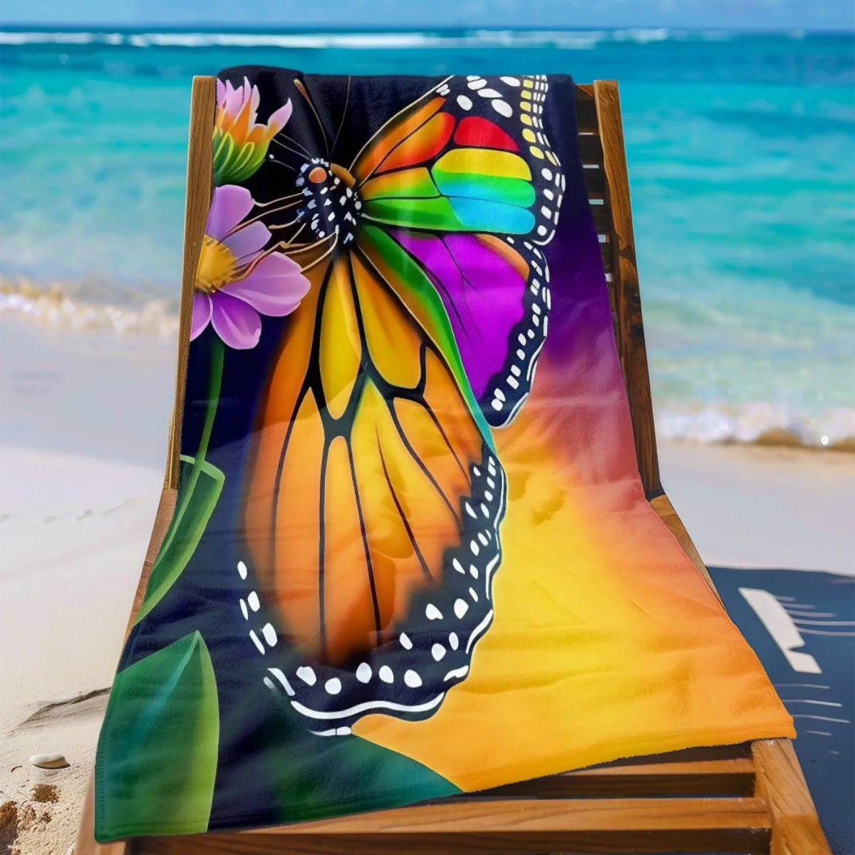 Rainbow Monarch Butterfly Beach Towel Patterned Sunscreen And Windproof Suitable For Swimming Pool Camping Travel Blanket
