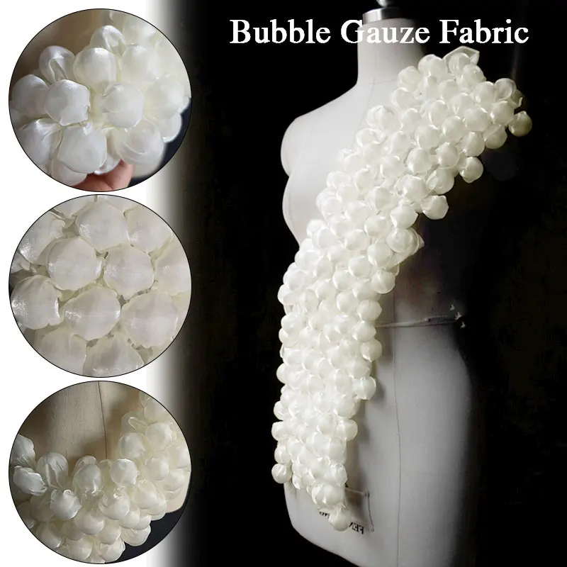 White Handmade Grape Bubble Creative Elastic Heat Set Fabric Gloss Satin Styling Designer DIY Sewing Cloth Fashion-forward