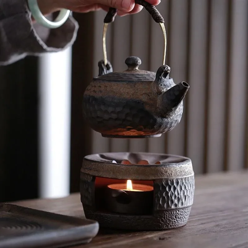 Japanese Coarse Pottery Handmade Teapot Warmer Ceramic Retro Tea Heater Candle Stand Kettle Holder Stove Kung Fu Set
