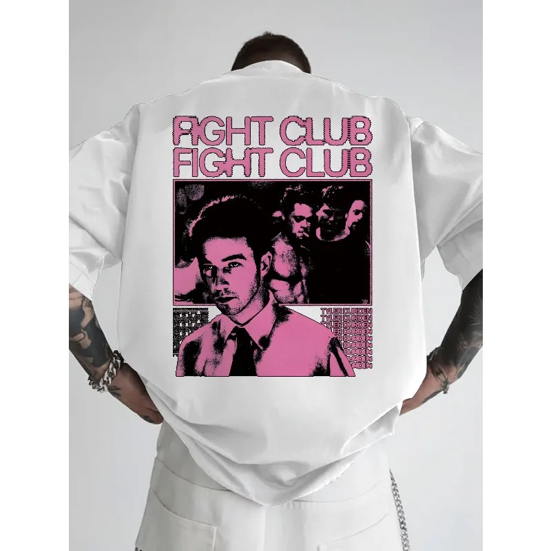 Men'S Fight Club Graphic T-Shirt - Tyler Durden Name & Retro Design, Black Casual Summer Tee, Round Neck Short Sleeve