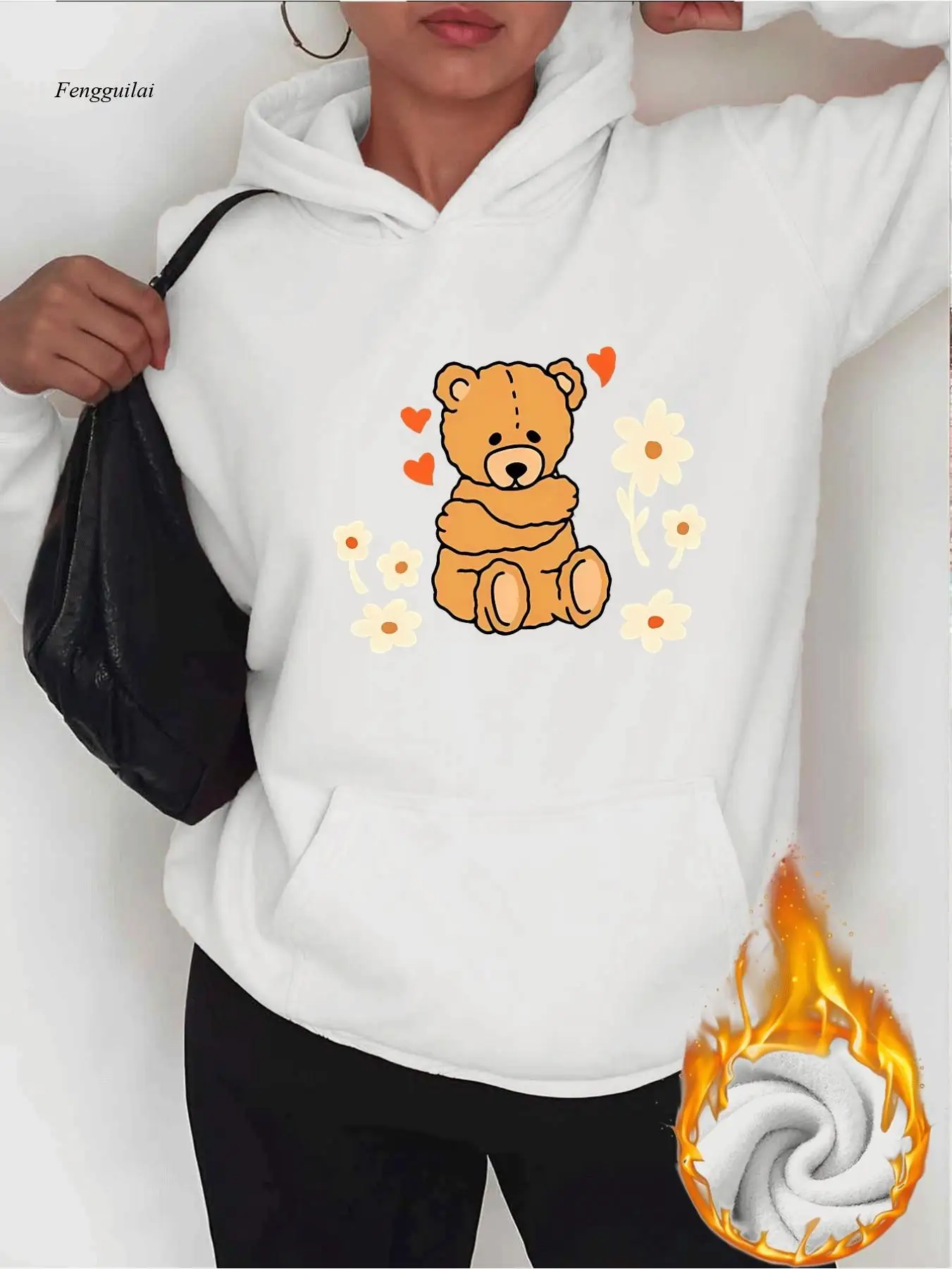 Felpa con cappuccio stampata a forma di cuore di San Valentino |   Cordoncino casual, maniche lunghe con tasca a marsupio