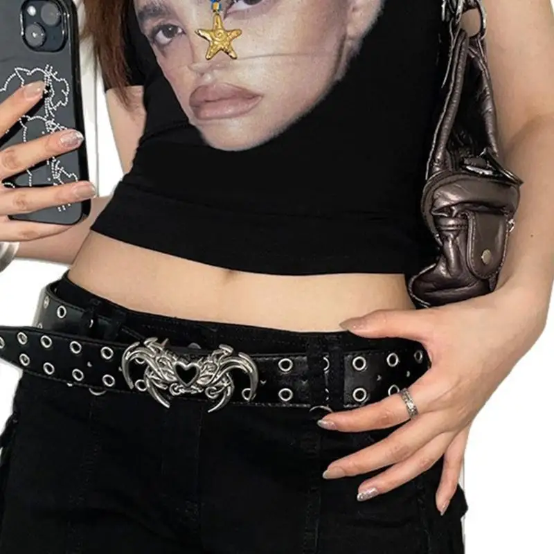 652F حزام بإبزيم معدني مزدوج الصف للرجال والنساء والأطفال، تصميم من الجلد الصناعي #4