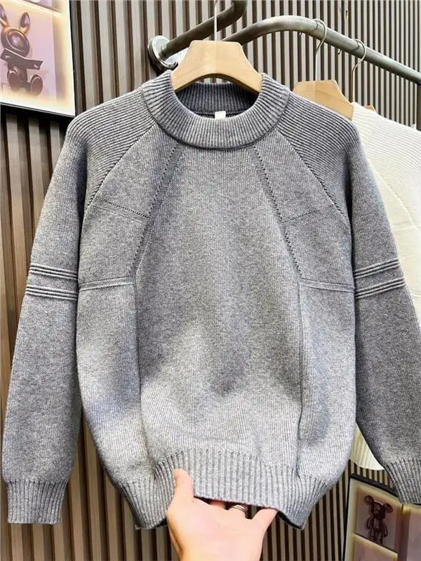 

Повседневный свободный круглый мужской вязаный свитер цвета Blo, теплый универсальный осенне-зимний новый удобный дышащий свитер