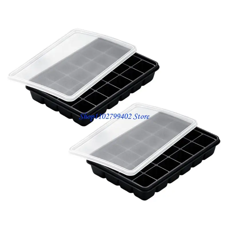 547F Silicone Freezer Ice Tray with Lid, 2 Pack 48-Cubes Total Square Ice Mold Set for Home Kitchens Drink Preps and Easy