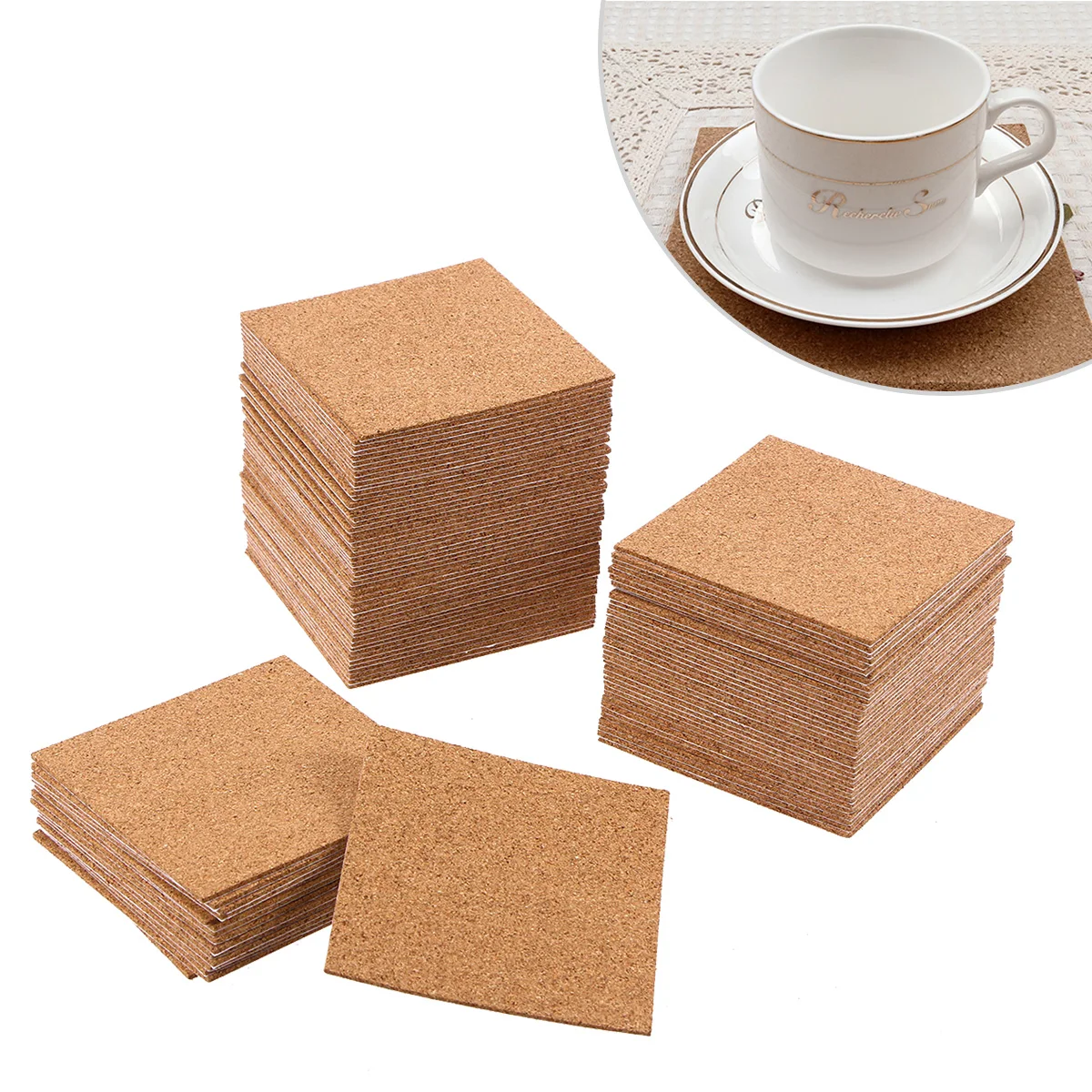 

Cork Coasters with Backing Self Adhesive Pads Squares Absorbent for Tile