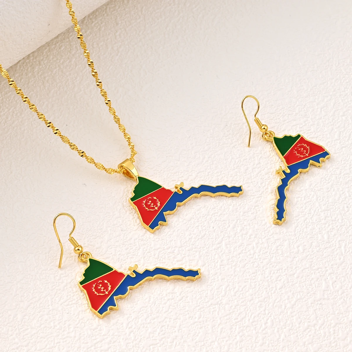 Eritrea Flag Pendant Necklaces and Earrings for Women Girls,I Love My Country,National Day