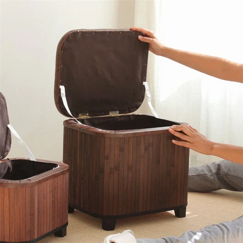 Taburete cuadrado pequeño japonés de madera maciza para el hogar, organizador moderno de almacenamiento de artículos diversos y juguetes, taburete para cambiar zapatos de pasillo