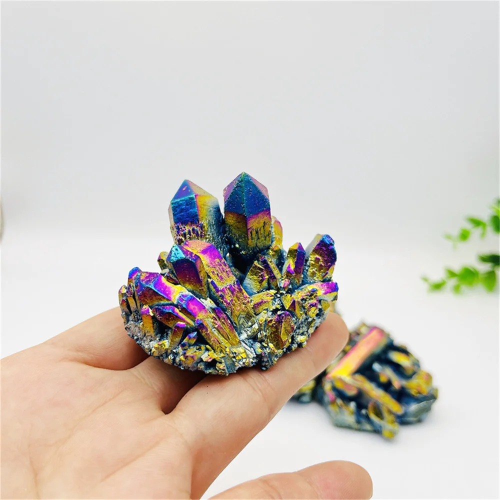 1pc Natural Quartz Crystal Rainbow Titanium Cluster Point Rare Home Decoration Craft Reiki Stone Can Healing Specimen Mineral