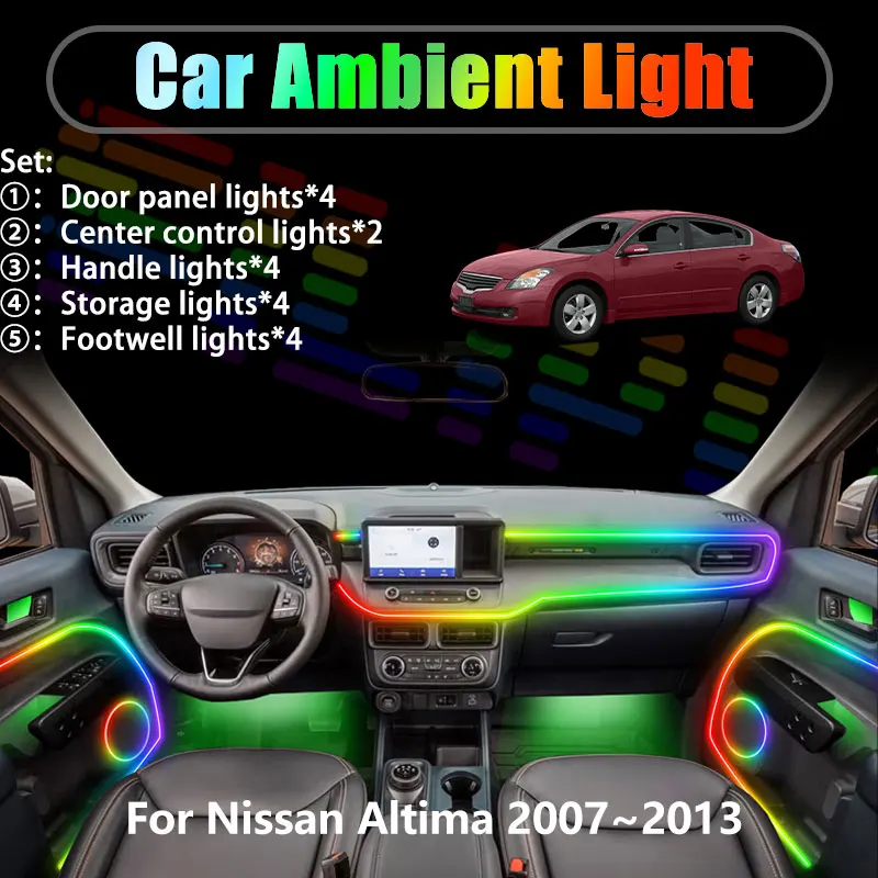 

Светодиодная подсветка салона и багажника для Nissan Altima 2007-2013 MK4 L32 2008, 2/18 в 1, USB RGB, с эффектом «стример»