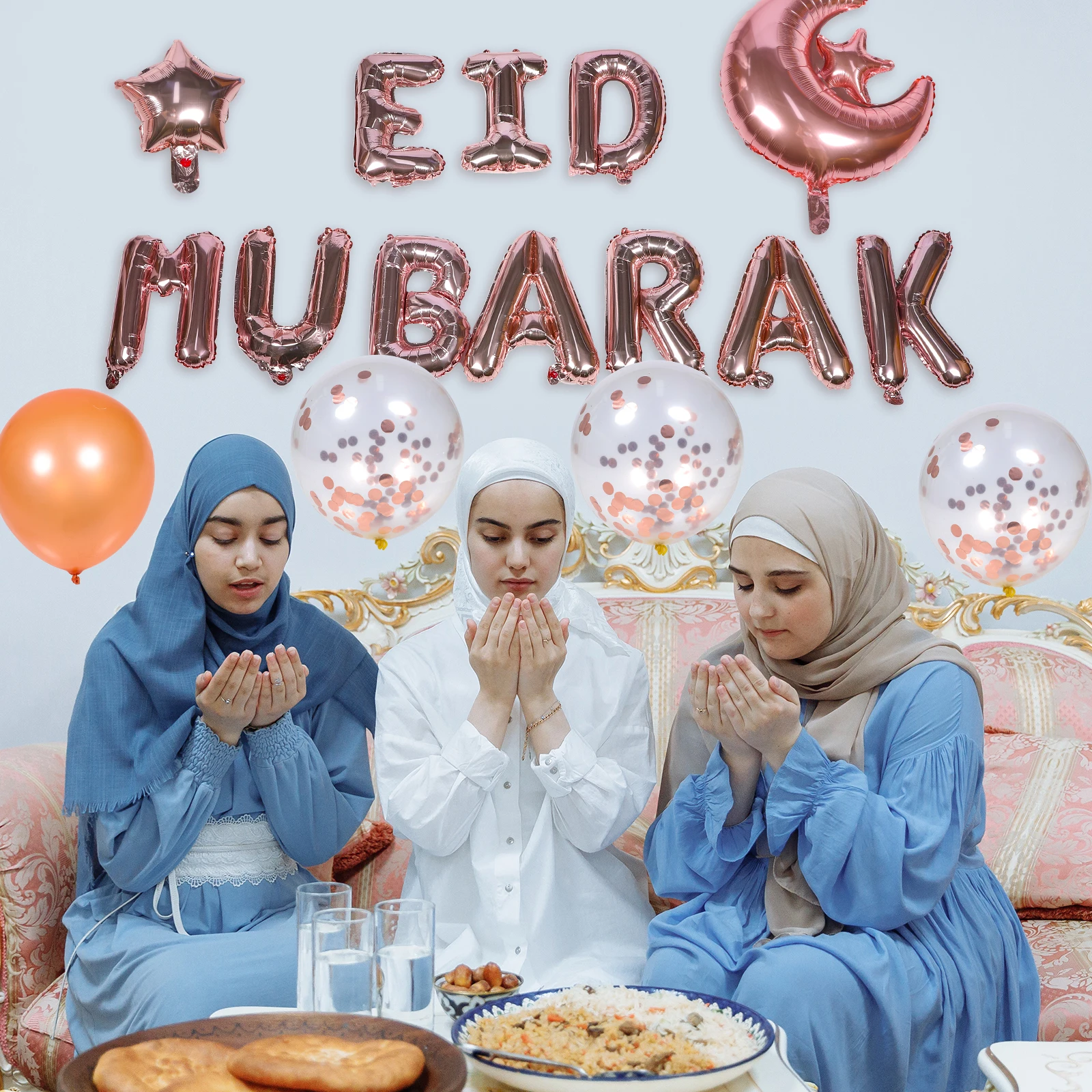 

1 Set Ramadan Party Balloons Decor Eid Mubarak Glitter Aluminum Foil Latex Balloon Reusable Photo Background Decoration Set