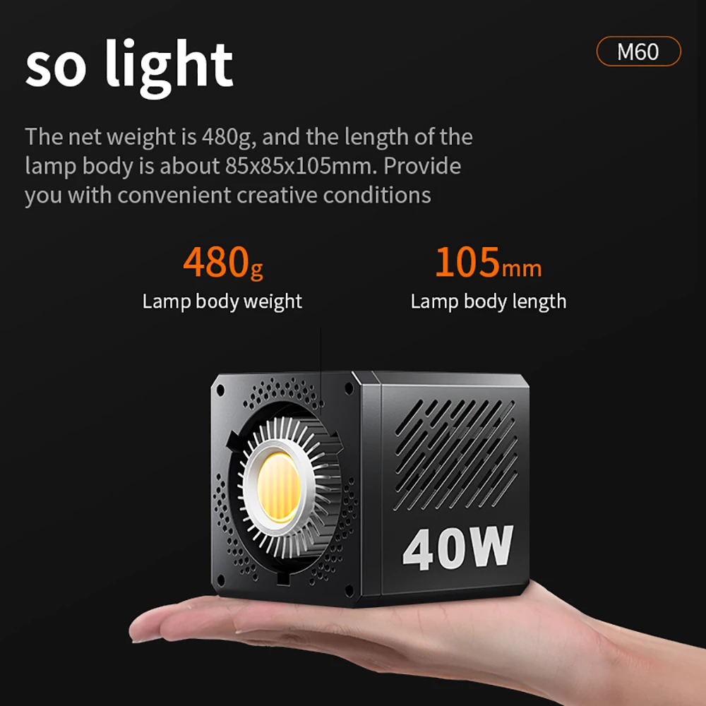 Desiontal M60 40W Handheld television light Pro Video COB Light Bi-color 2500-6500K 3400mAh for Photograph outdoor fill light