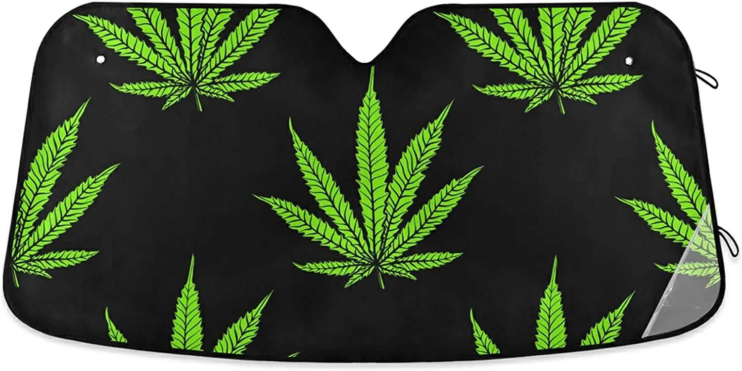 Green Cannabis Leaf, Marijuana, Herb, Weed, Ganja Auto Car Windshield Sun Shade, Window UV Ray Sun Visor Protector, Heat Screen