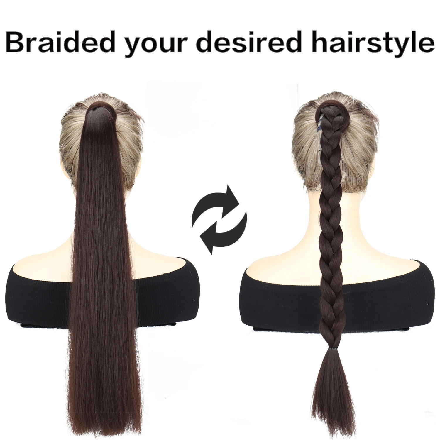 الاصطناعية 24 بوصة طويلة مستقيم ذيل حصان شريط مرن شريط مطاطي الشعر الدائري أسود براون ذيل حصان وصلات شعر للنساء