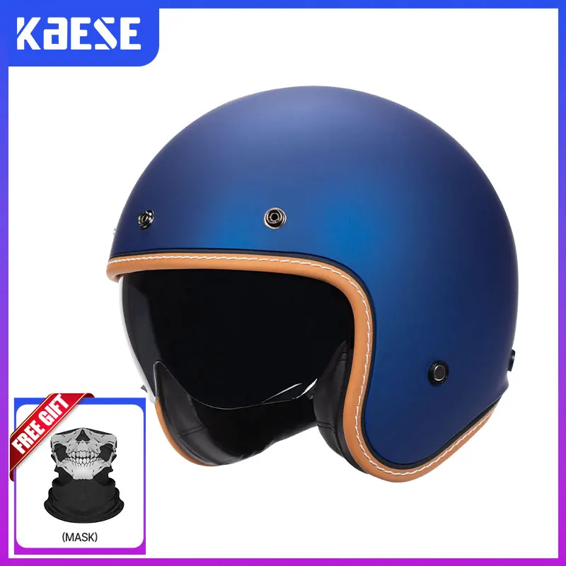 Open Face Helmet Motorcycle Helmet Men\'s Vintage Retro 3/4 Jet Helmet Cafe Racer Helmet All-season Universal DOT Motorcycle