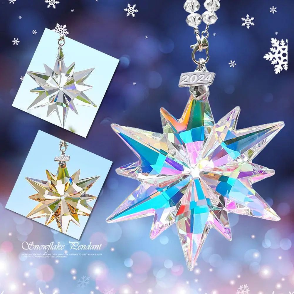 2024 Creative Snowflake Pendant Crystal Reflected Light Christmas Tree Pendant Home Decoration Pendant Holiday Gift