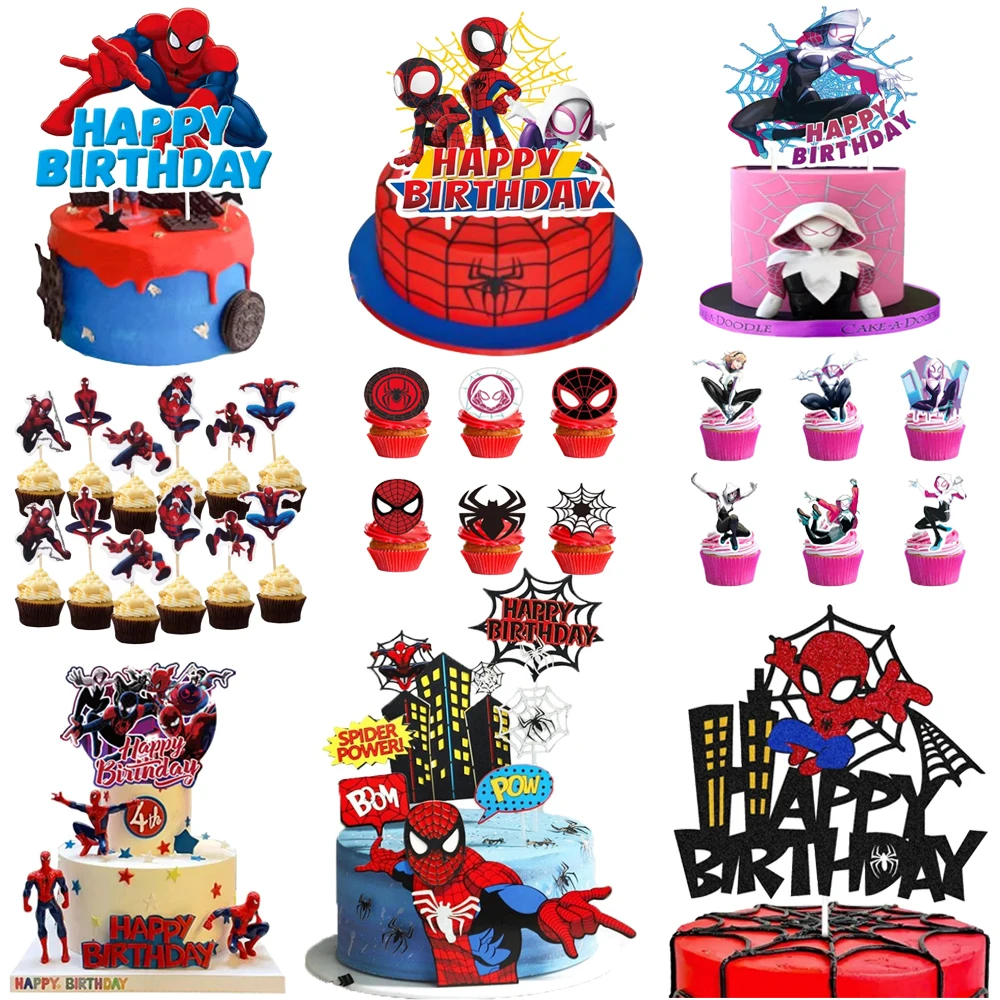 

Disney Spiderman Cake Toppers Superhero Birthday Cake Decoration Boys CupCake Toppper Ornaments For Kid Baby Shower Supplie Gift