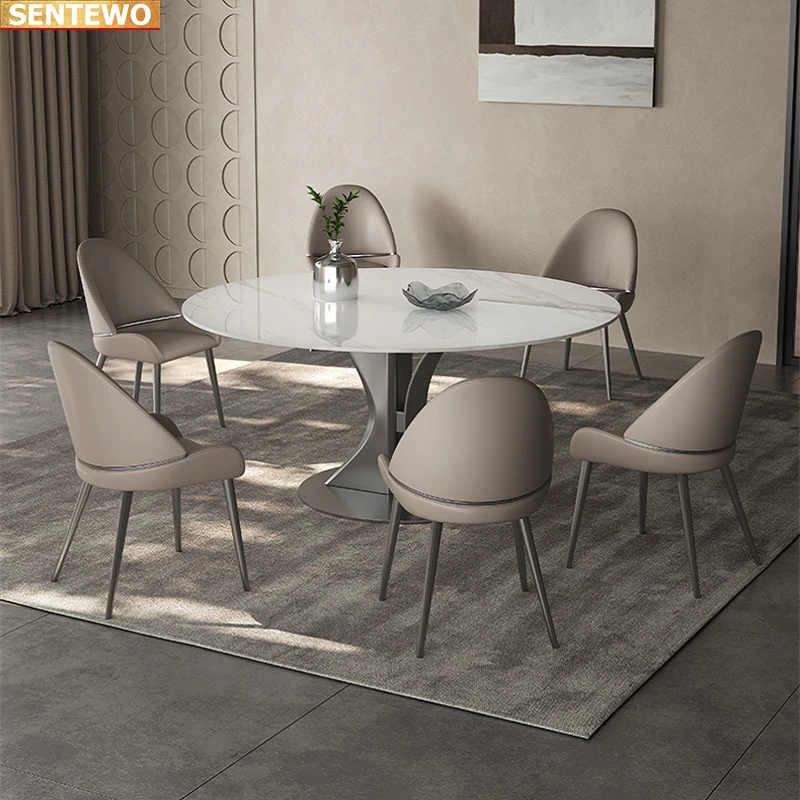 Designer Luxe Ronde Keuken Marmer Rock Slab Eettafel Set 4 Stoelen Mesa De Jantar Posta Meubels Meuble Carbon Staal base