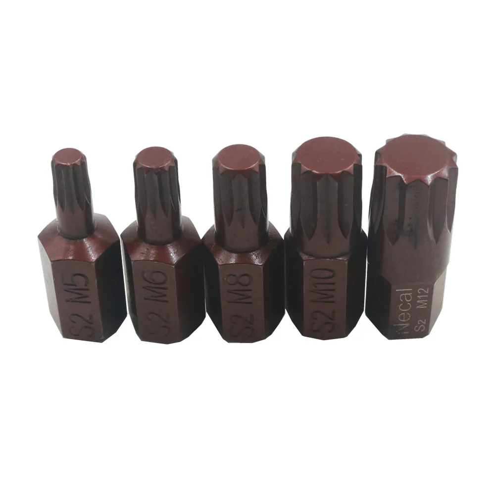 Screwdriver Bit 1Pc 30mm Star Head M5 M6 M8 M10 M12 10mm Hex Shank S2 Alloy Steel Magnetic 12 Point Spline Screw Driver Bit