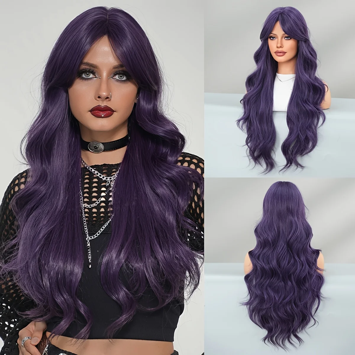 

Парик 30 дюймов Длинный свободный вьющийся фиолетовый синтетический парик