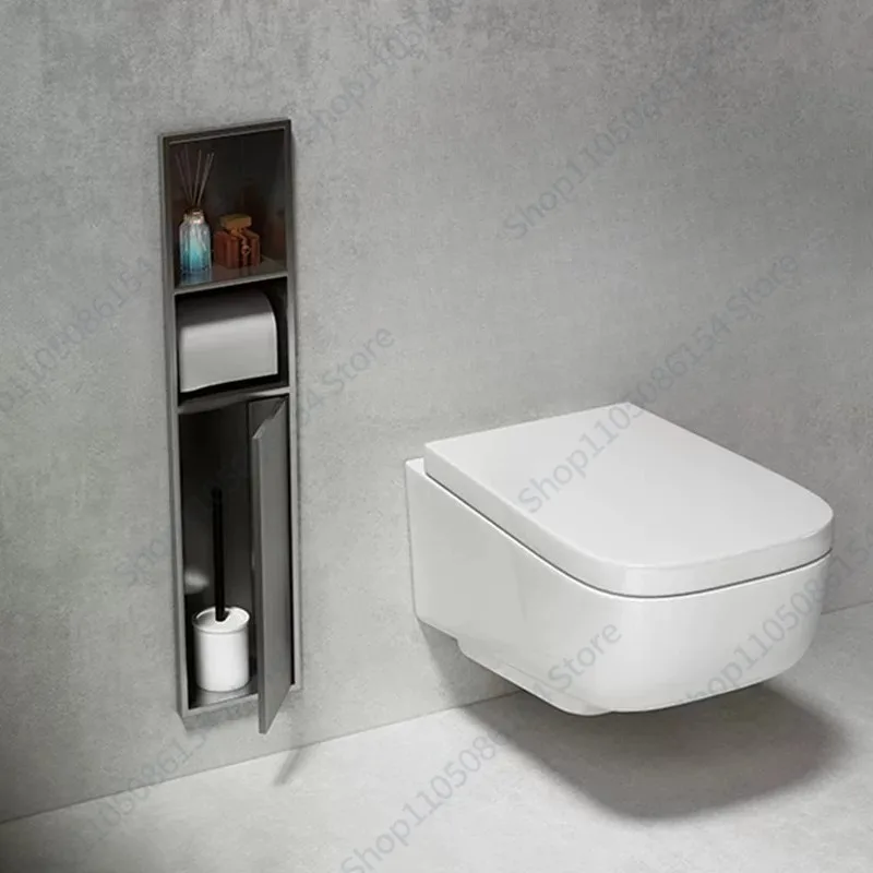 Seamless Welded 304 Stainless Steel Recessed Toilet Brush Holder Niche with Door Bathroom Tissue Rack