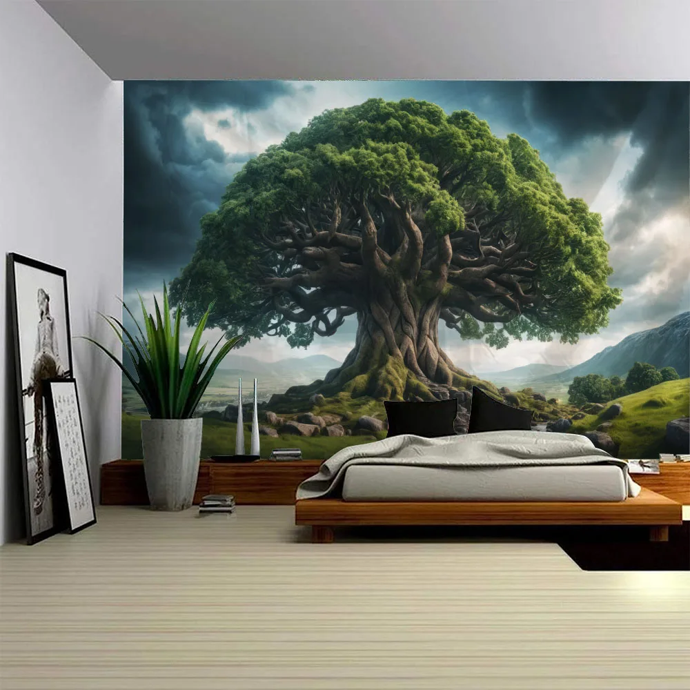 

Green Tree of Life Tapestry Mysterious Forest Starry Sky Hanging Decoration Bedroom Aesthetics Room Decoration Background Poster
