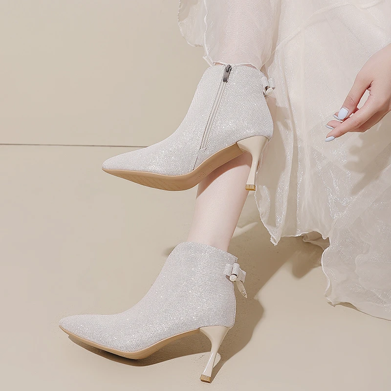 Autumn and Winter Foreign Style Small High-heeled Booties Women's Fine Heel 2025 New Fashion Side Zipper Fashion Ankle Boots