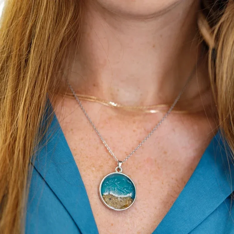 Boho Round Ocean Beach Dome Glass Pendant Necklace For Women Men Summer Jewelry Accessories