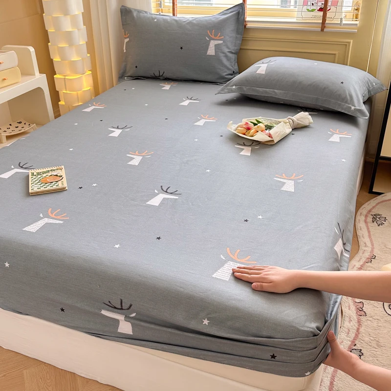 

New Bed Hat Twill Printed Cotton Single Bed Cover Cartoon Mattress 360 Degree Wrap with Elastic Sheet Set Skin Friendly Bedding