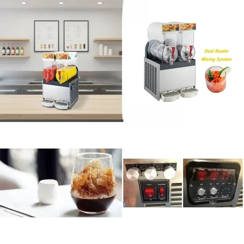 Commercial Slush Machine 15L Dual Tank Ice Beverage Maker Industrial Frozen Drink Dispenser for Smoothie Juice Cocktail Party