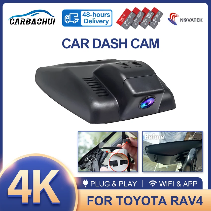 4K Plug and play WIfi wideorejestrator samochodowy dla Toyota RAV4 XA40 XA50 2019 2020 2021 2022 2023 2024, podwójny obiektyw z i kontrola aplikacji 4K Dashcam