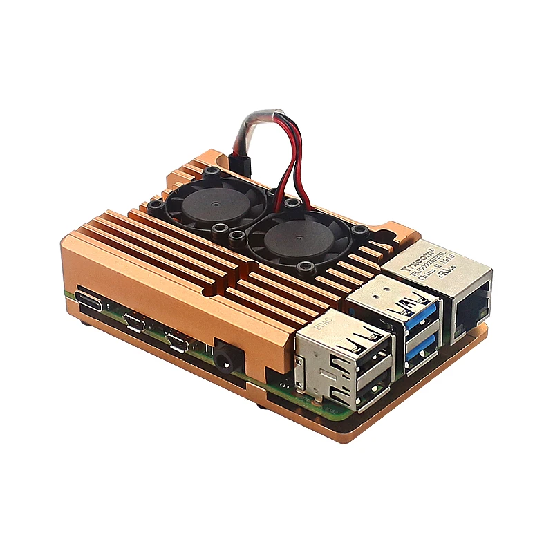 Funda Raspberry Pi 4 Modelo B con Mini ventiladores de refrigeración duales carcasa protectora de refrigeración carcasa de aleación de aluminio carcasa de refrigeración para RPi 4 4B