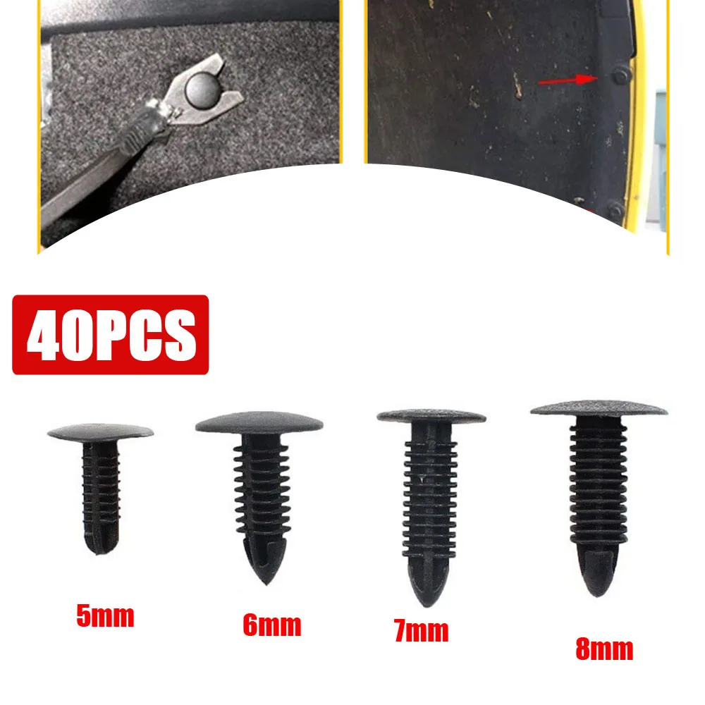 

40PCS Car Trunk Roof Trim Panel Fastener Clip Mix Black Plastic Rivet Push in 5mm 6mm 7mm 8mm Vehicle Retainer Clip Accessory